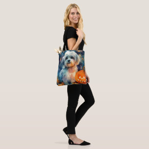 Bolsa Tote Havanês de Halloween com Abóboras Assustadoras
