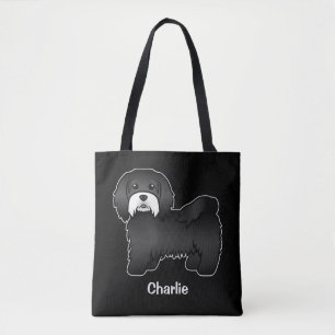 Bolsa Tote Havanês Preto Com Bigode Branco e Texto Personaliz