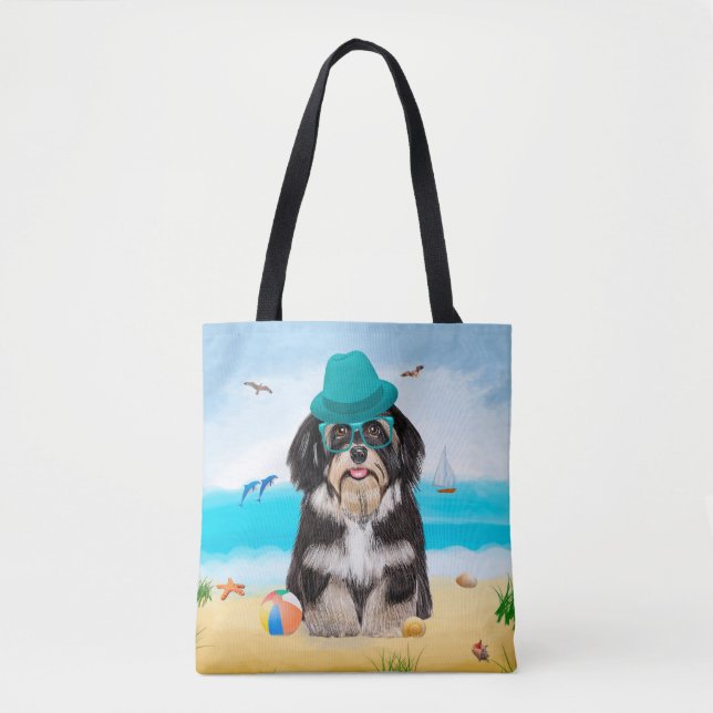 Bolsa Tote Havanese Dog on Beach (Frente)