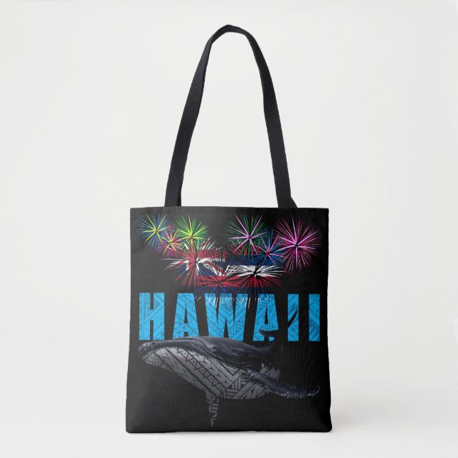 BOLSA TOTE HAWAII NYE POLYNESIAN TRIBAL HUMPBACK FIREWORKS (Frente)