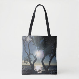 Bolsa Tote Hawaii Sunlit Trees Shore Blue Nature Fotografia