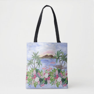Bolsa Tote Hawaiian Bliss: Padrão Tropical de Aquarela