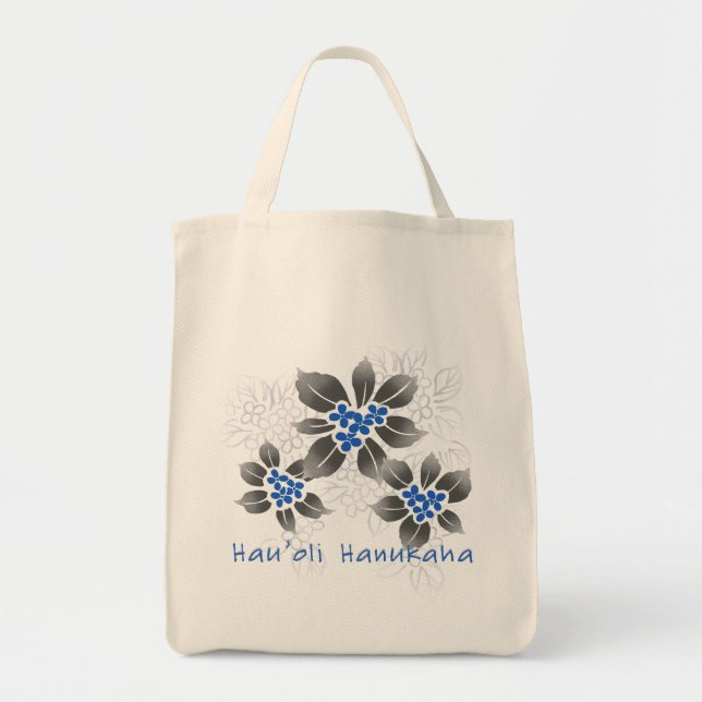 Bolsa Tote Hawaiian Holly Hanukkah Blue Floral (Frente)