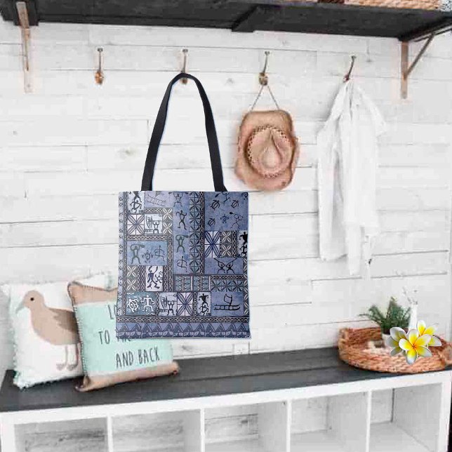 Bolsa Tote Hawaiian Paddleman Petroglicph Tapa (Criador carregado)