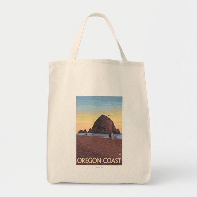 Bolsa Tote Haystack Rock Viagens vintage (Frente)