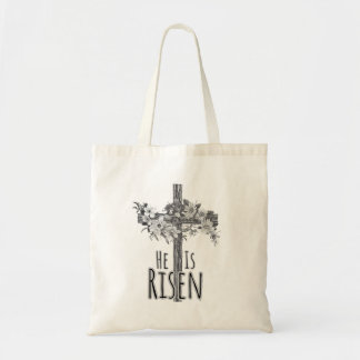 Bolsa Tote He Is Risen Floral Cross Canvas Tote Bag