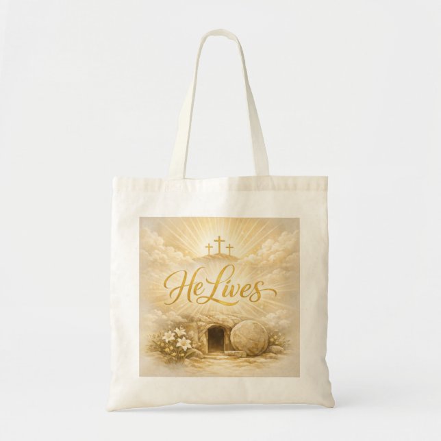 Bolsa Tote He Lives Easter Tote - Christian Easter Gift 2026 (Frente)