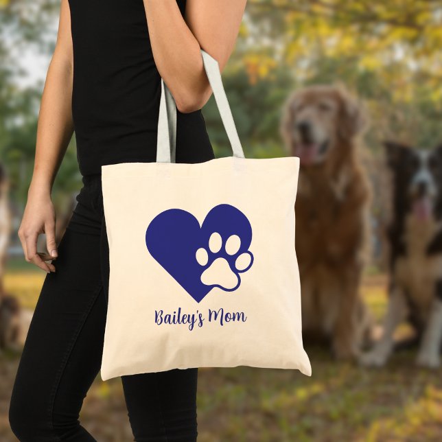 Bolsa Tote Heart and Pawprint Monogram Name Dog Mom (Criador carregado)