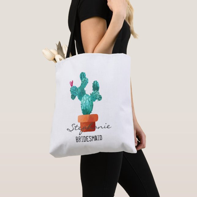 Bolsa Tote Heart Cactus Love Bridesmaid Name (Close Up)