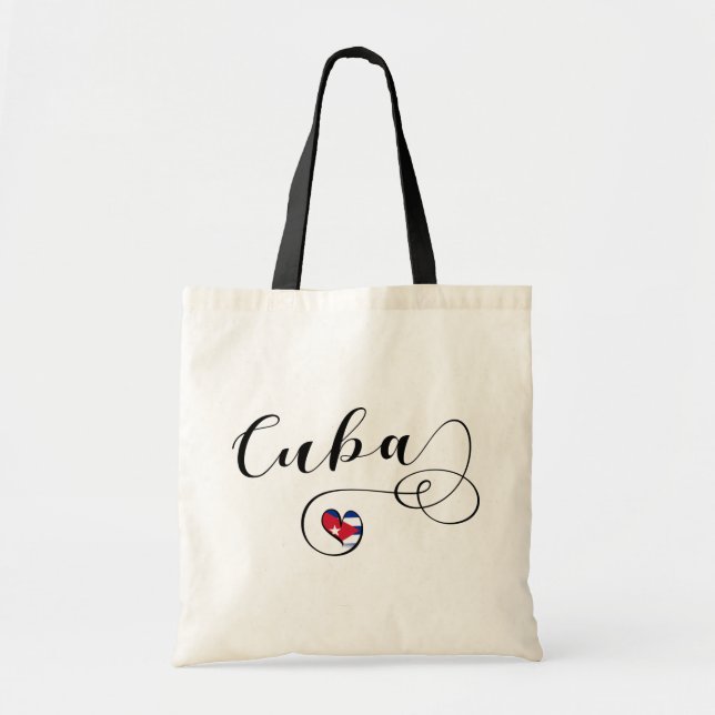 Bolsa Tote Heart Cuba Flag, Cuban Flag Heart Tote Bag (Frente)