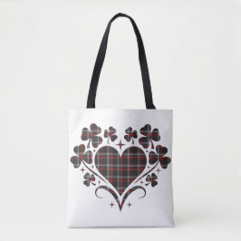 Bolsa Tote Heart Shamrock Plaid Black Classic Clover