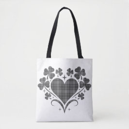 Bolsa Tote Heart Shamrock Plaid Gray Tartan Clover