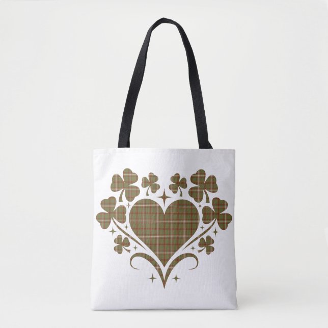 Bolsa Tote Heart Shamrock Plaid Olive Classic Clover (Frente)