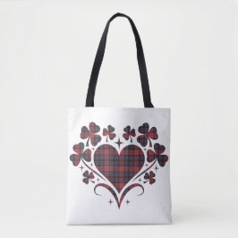 Bolsa Tote Heart Shamrock Plaid Red Blue Tartan Clover