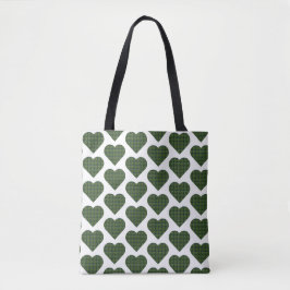 Bolsa Tote Heart Shaped Plaid Dark Green