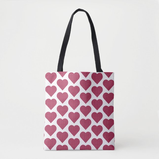 Bolsa Tote Heart Shaped Plaid Red Pink (Frente)