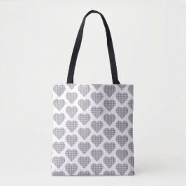 Bolsa Tote Heart Shaped Plaid White Blue Classic