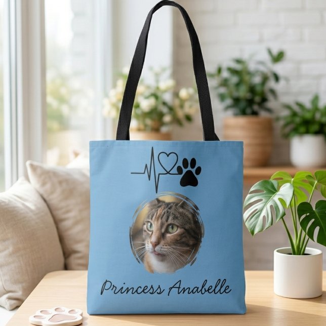 Bolsa Tote Heartbeat Paw Print Cat Mom Mother’s Day (Cat Mom Tote Bag)