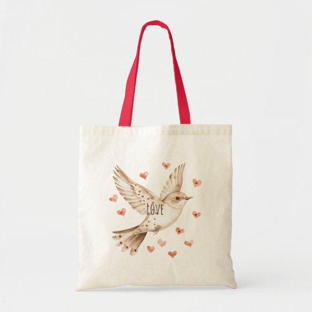 Bolsa Tote Hearts Love Bird Roses Floral (Frente)