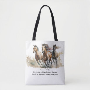 Bolsa Tote Hebraico 12:1 Corre com Bíblia Endurance Horse Ver