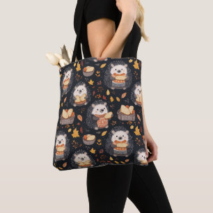 Bolsa Tote Hedgehogs bonitos com Folhas de Pão e Outono