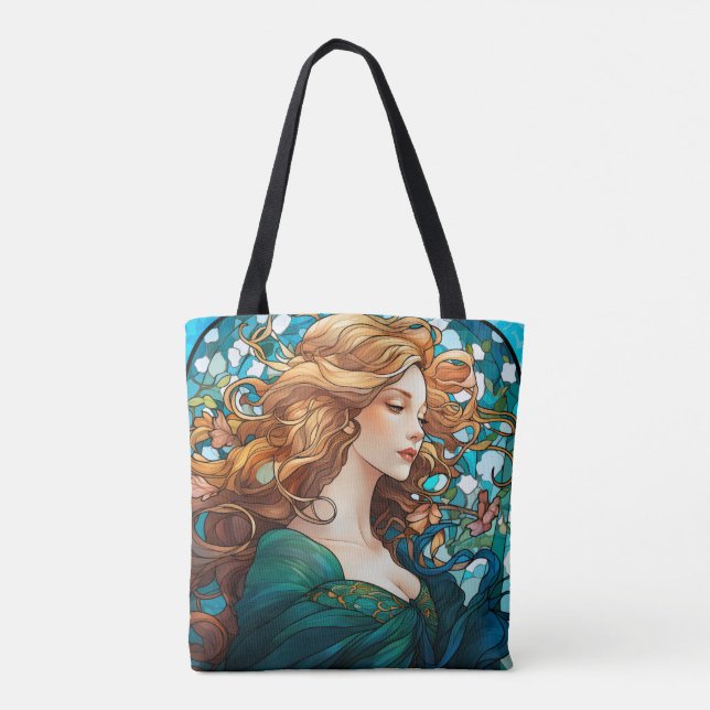 Bolsa Tote Helena - Mulher Loura Escura no Estilo Art Nouveau (Verso)