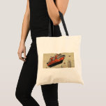 Bolsa Tote Helicóptero Vintage Science Ficise<br><div class="desc">Ilustração vitoriana futurista vitoriana viagem steampunk e imagem de ficção científica de transporte. Uma nave a vapor parecida com o navio de cruzeiro Titanic e voando como um helicóptero sobre edifícios urbanos. Um clássico design de ficção científica de quadrinhos retrô do futuro.</div>