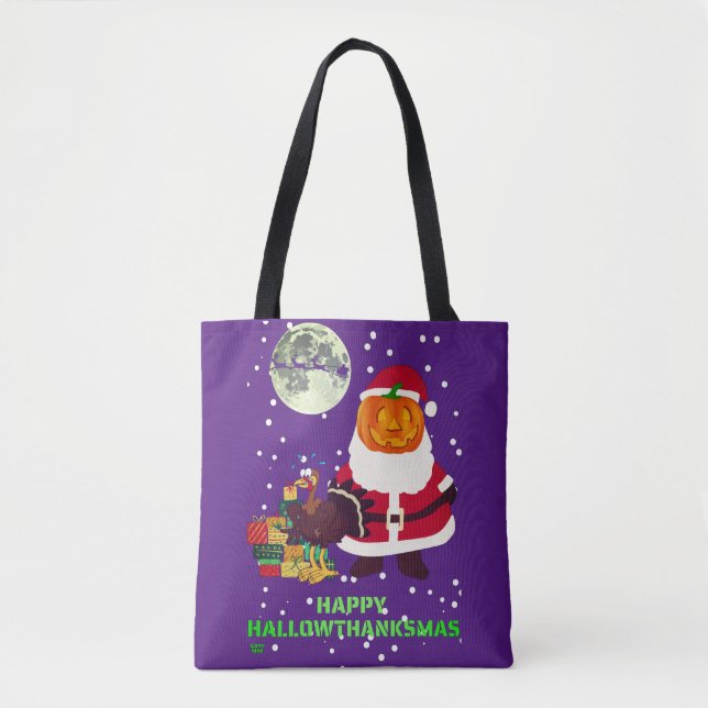 Bolsa Tote "HELITE HALLOWTHANKSMAS" presente de festa diverti (Frente)
