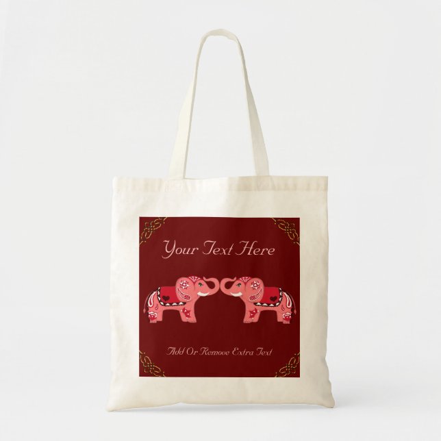 Bolsa Tote Henna Elephant (Vermelho/Rosa) (Frente)