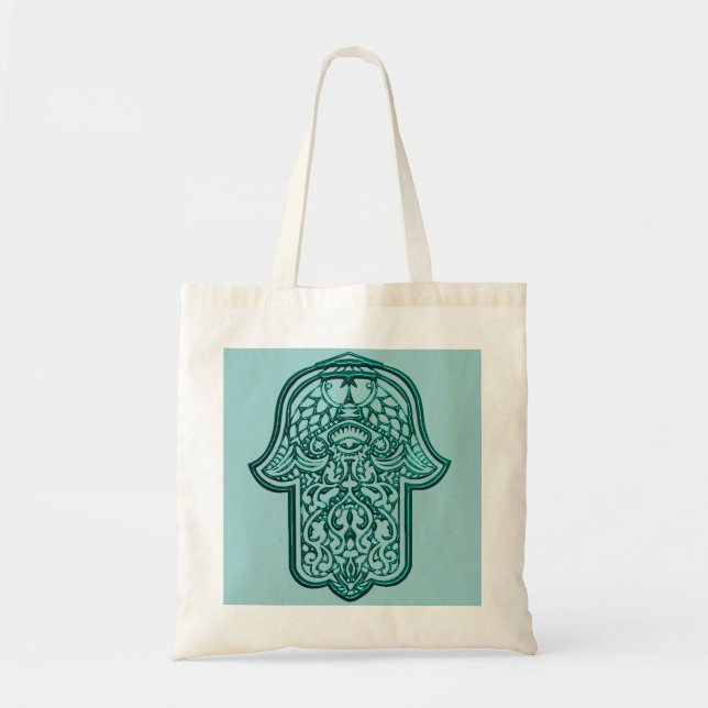 Bolsa Tote Henna Hand of Hamsa (Teal) (Frente)