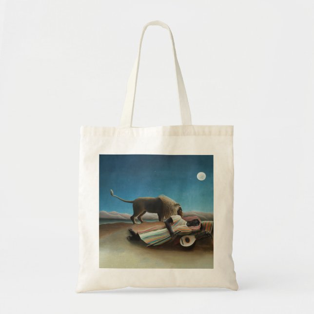 Bolsa Tote Henri Rousseau Sleeping Gypsy Lion Painting (Frente)