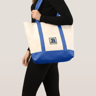 Bolsa Tote Herança Norueguesa Rosemaling Monograma-Azul