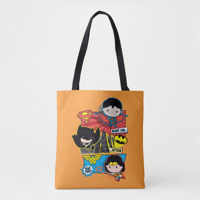 Bolsa Tote Heróis Chibi Prontos Para Ação! (Frente)