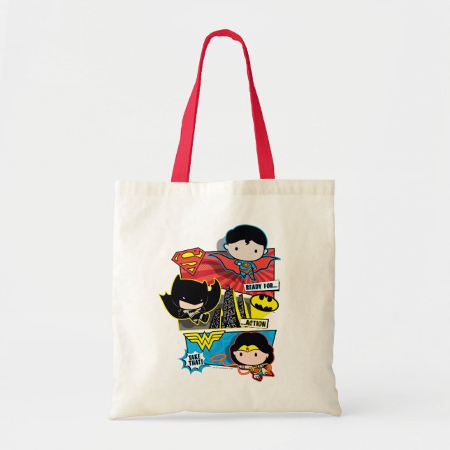 Bolsa Tote Heróis Chibi Prontos Para Ação! (Frente)