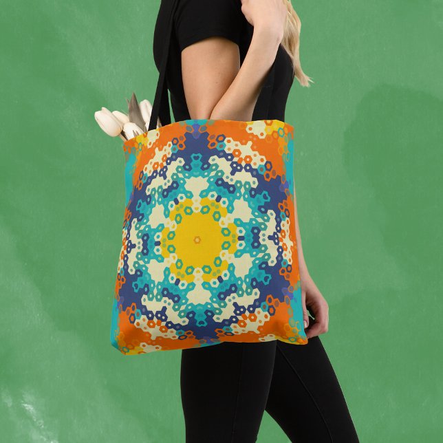 Bolsa Tote Hex Mandala Blue Orange e Yellow (Criador carregado)