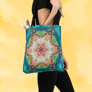 Bolsa Tote Hex Mandala Blue Verde e Rosa