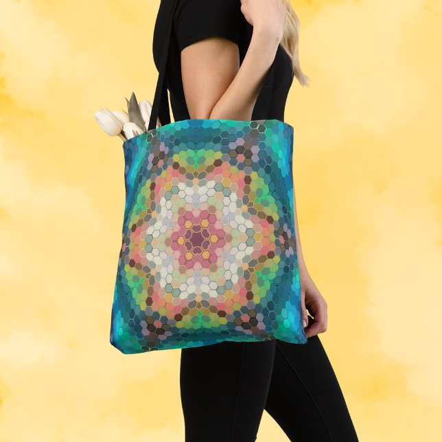 Bolsa Tote Hex Mandala Blue Verde e Rosa (Criador carregado)