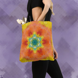 Bolsa Tote Hex Mandala Laranja Amarelo Vermelho e Azul