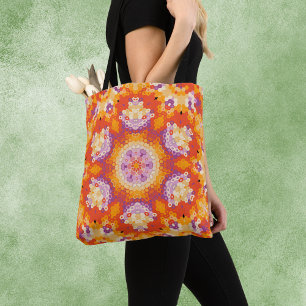 Bolsa Tote Hex Mandala Orange Purple e White