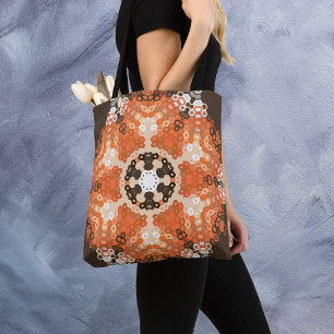 Bolsa Tote Hex Mandala Orange White e Brown