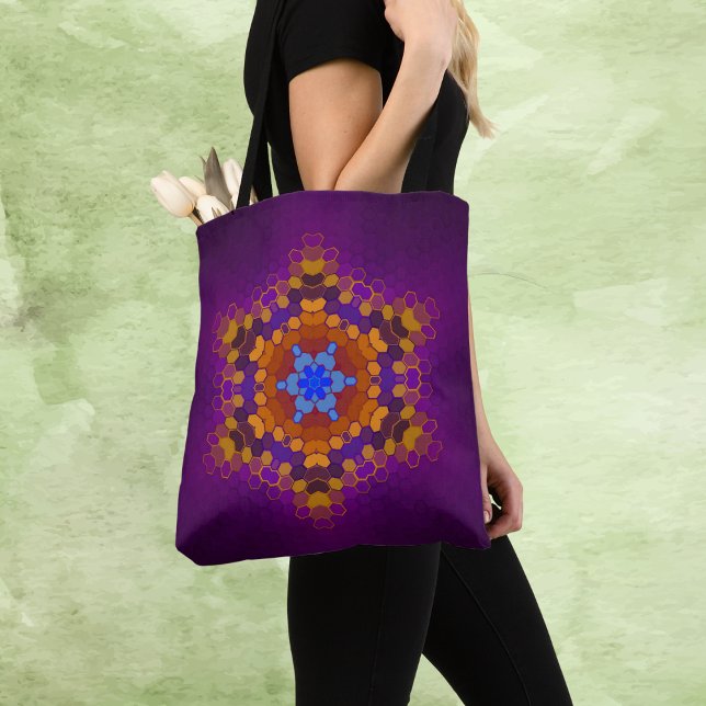 Bolsa Tote Hex Mandala Purple Orange e Blue (Criador carregado)