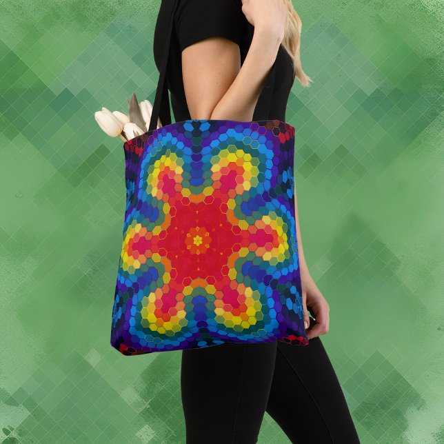 Bolsa Tote Hex Mandala Red Yellow e Blue (Criador carregado)