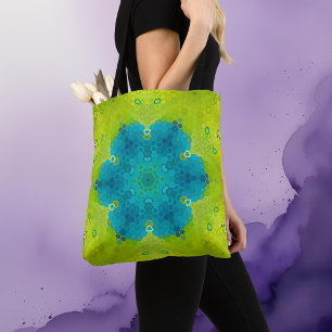 Bolsa Tote Hex Mandala Verde e Azul