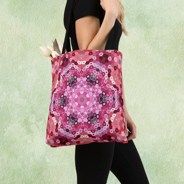 Bolsa Tote Hex Mandala Vermelho e Branco Rosa (Criador carregado)