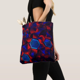 Bolsa Tote Hexágono azul misturado com curvas vermelhas sobre