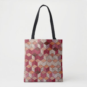 Bolsa Tote Hexágonos Bordados: Impressão de Patches Boêmia.