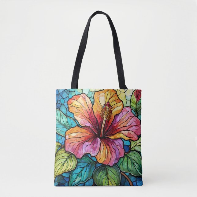 Bolsa Tote hibisco do estilo de vidro manchado (Frente)