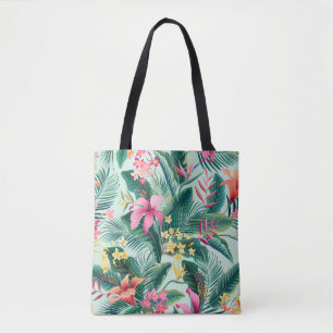 Bolsa Tote Hibisco Tropical: Padrão Floral Sem Costura