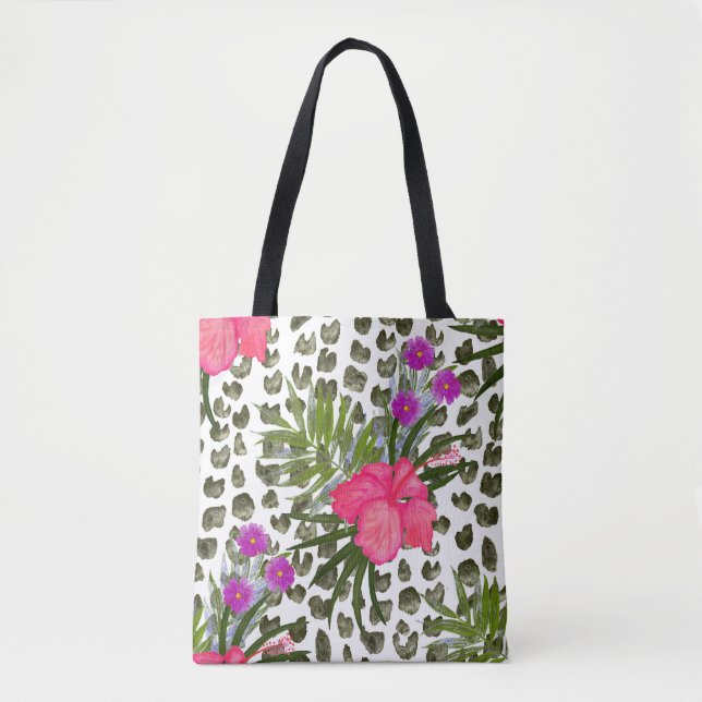 Bolsa Tote Hibiscus Animal: Padrão Sem Costura De Aquarela. (Frente)