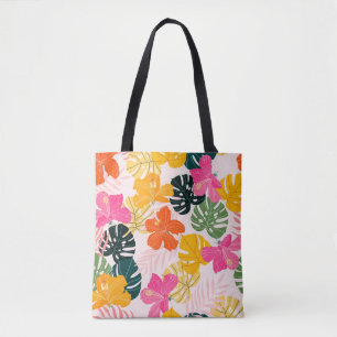 Bolsa Tote Hibiscus e Monstera folhas de padrão tropical des
